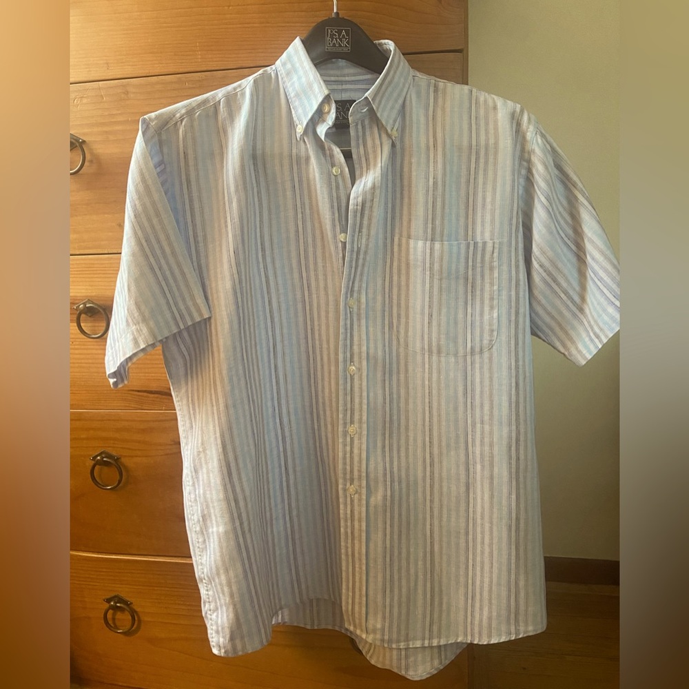JOS A. BANKS TAILORED FIT 100% LINEN SHORT SLEEVE SPORTSHIRT